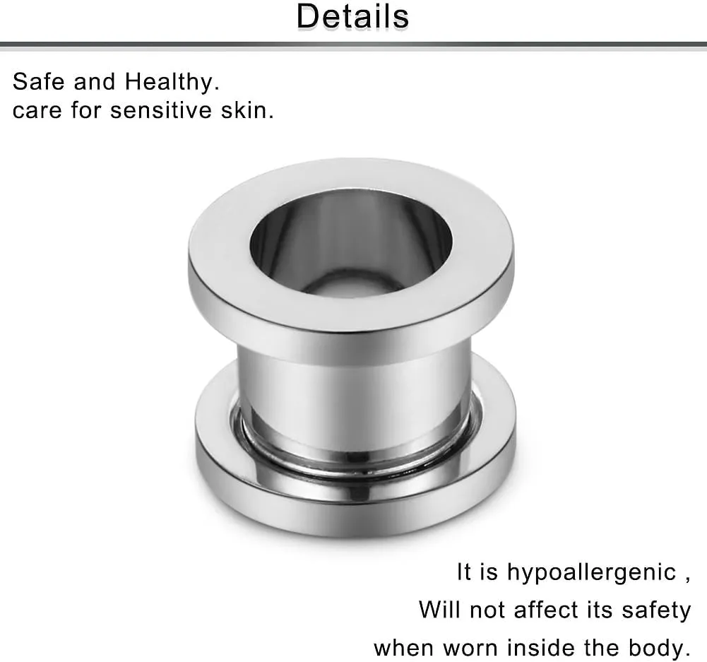 10G 8G 6G 4G 2G 0G 00G F136 Titanium Ear Gauges Screw Fit Flesh Tunnels Plugs Earrings Hypoallergenic Implant Medical Grade Surgical Steel Earring Plugs Piercing Jewelry for Women Men