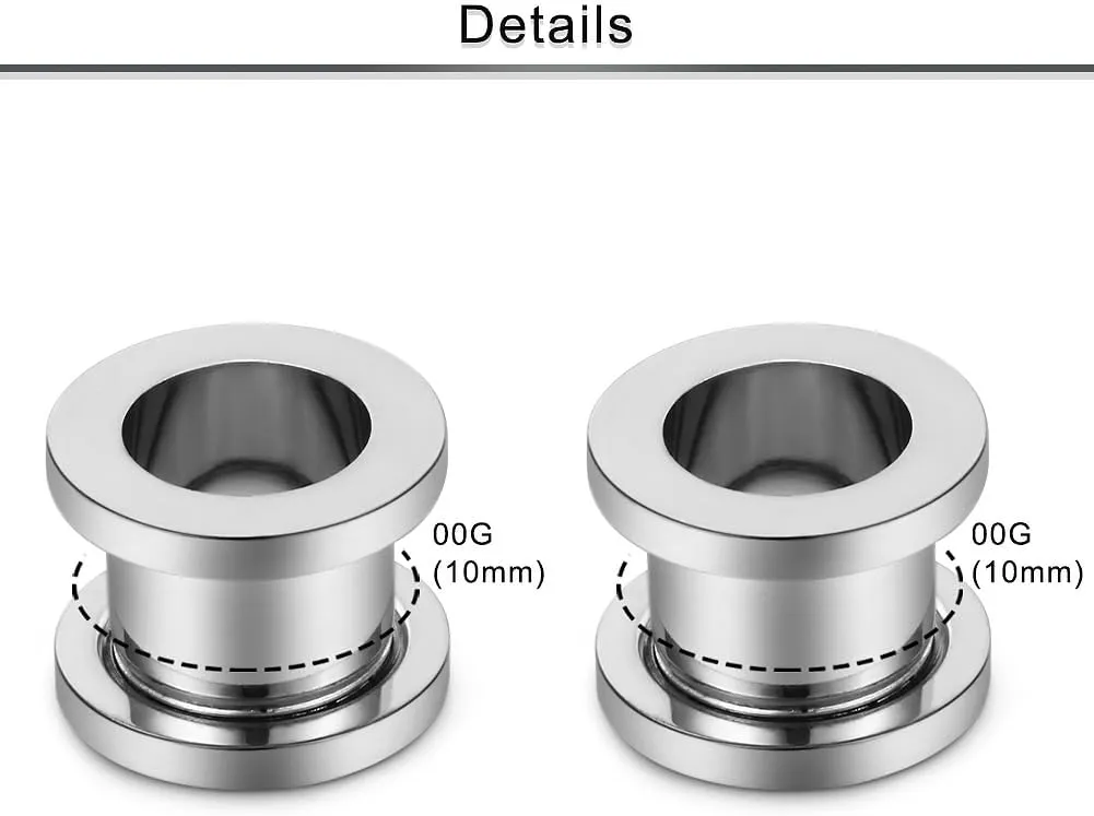 10G 8G 6G 4G 2G 0G 00G F136 Titanium Ear Gauges Screw Fit Flesh Tunnels Plugs Earrings Hypoallergenic Implant Medical Grade Surgical Steel Earring Plugs Piercing Jewelry for Women Men