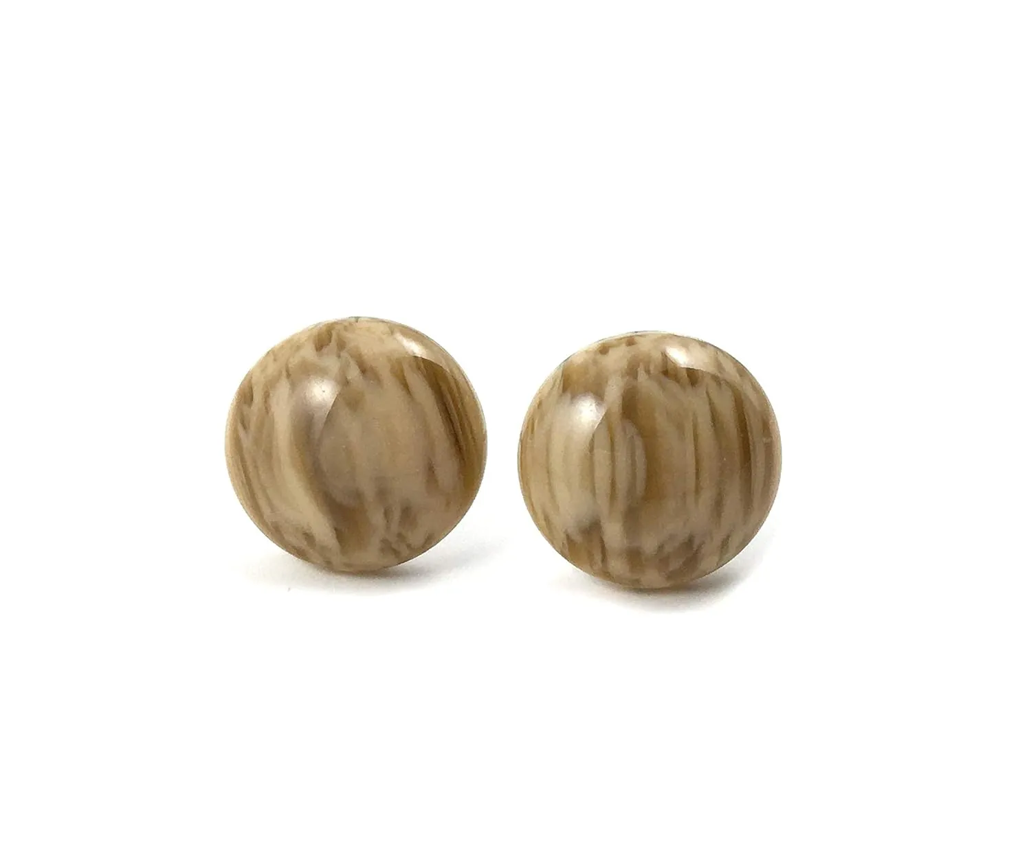 12mm Light Brown Faux Wood Finish Stud Earrings - Titanium or Surgical Stainless Steel Posts