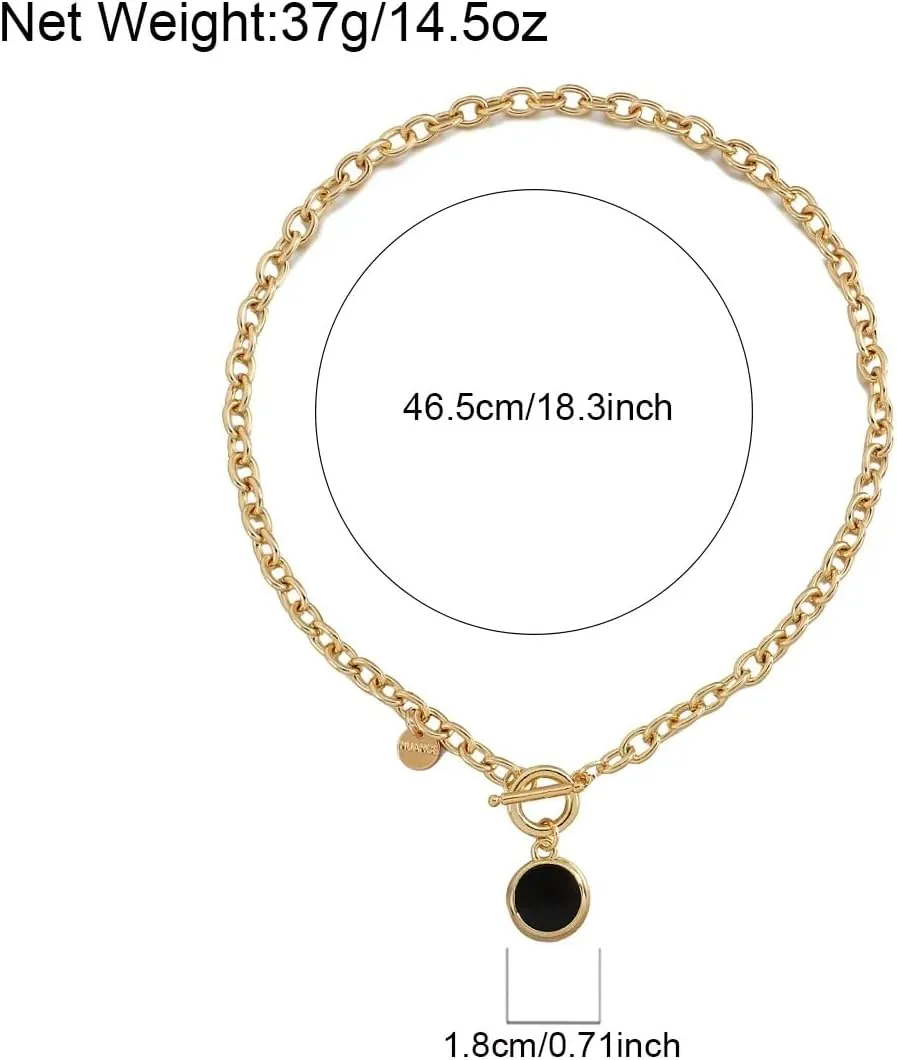 14K Filled Gold Flower Toggle Necklace For Women - Round Pendant Necklaces Thick Chain Toggle Clasp Punk Collar Necklace Long Chain, Flower Pendant Charm Choker Necklace