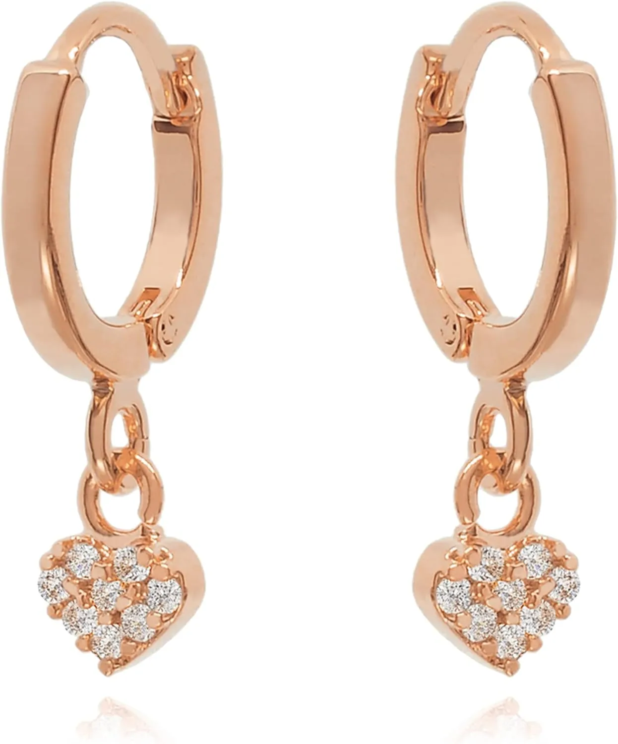14K Gold Dangle Heart Drop Earrings, Tiny Heart (0.20 ct) Diamond Huggie Hoop Earring, Elongated Heart Charm, 10 mm Huggie Earrings, Gift For Woman