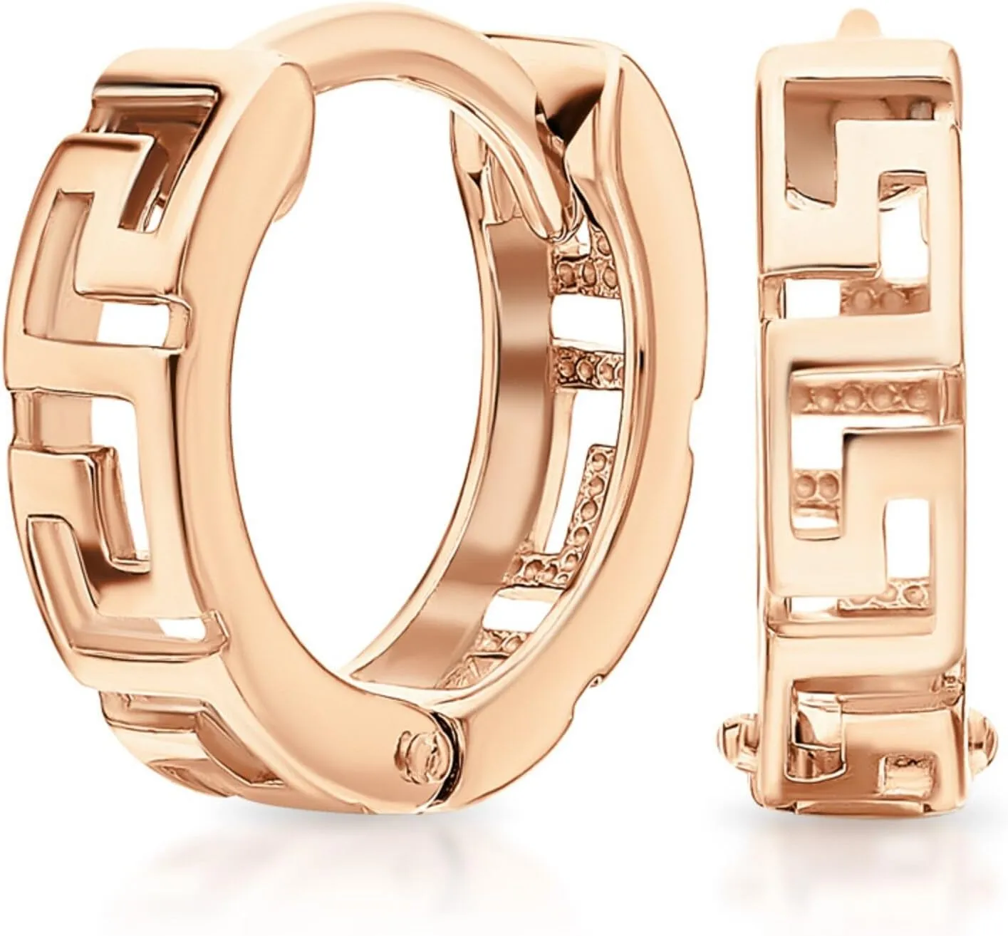 14K Gold Greek Key Huggie Hoop Earring, Handmade Hollow L Design Hoop, Fashion Gold Jewelry, Gift for her.