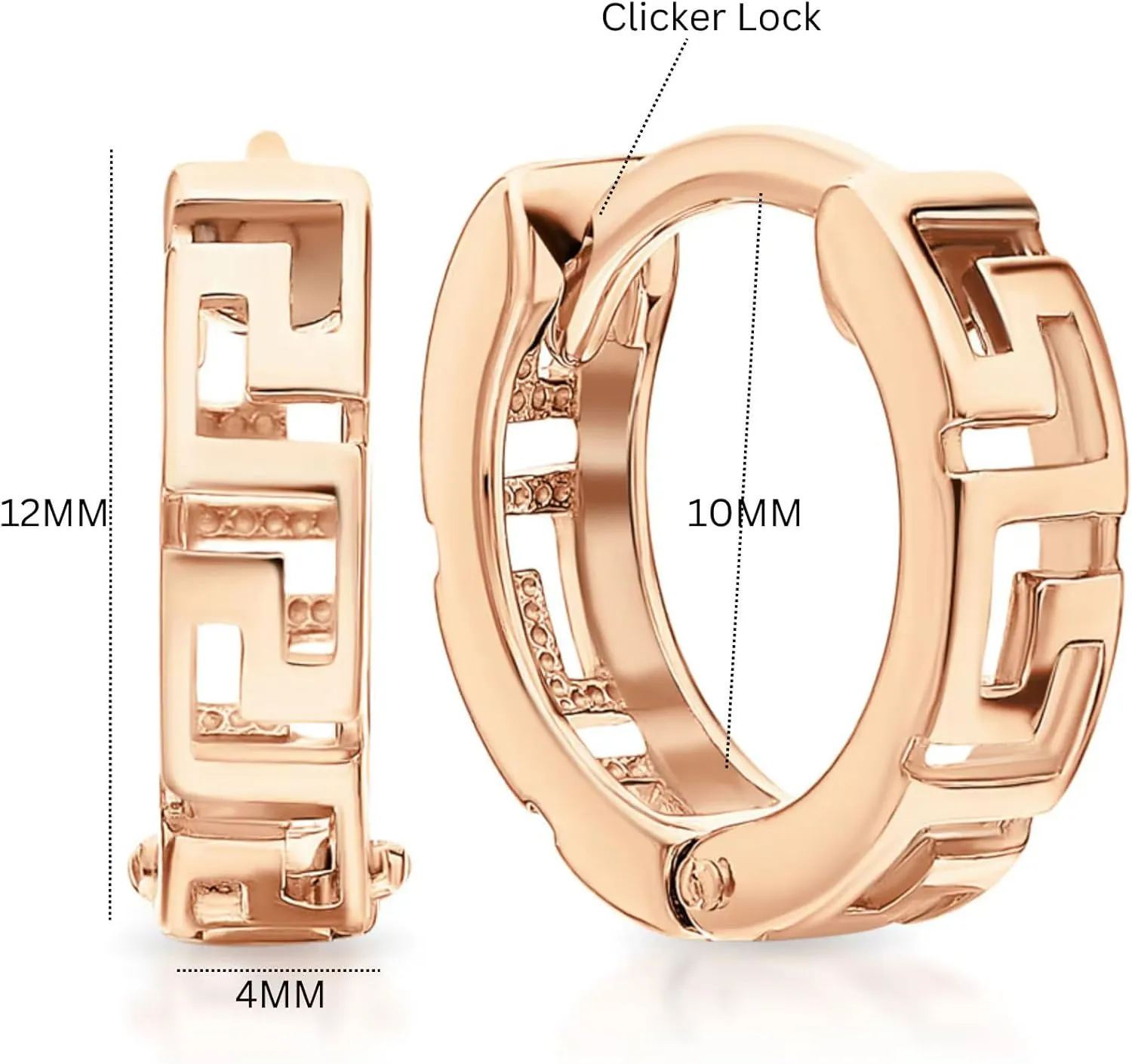 14K Gold Greek Key Huggie Hoop Earring, Handmade Hollow L Design Hoop, Fashion Gold Jewelry, Gift for her.