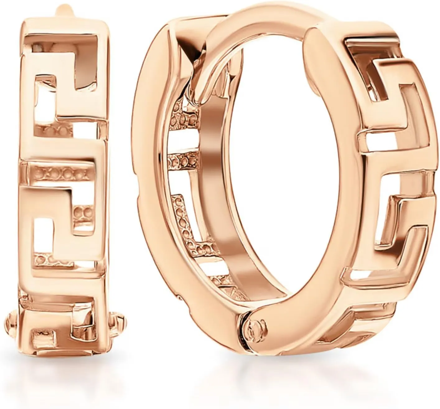 14K Gold Greek Key Huggie Hoop Earring, Handmade Hollow L Design Hoop, Fashion Gold Jewelry, Gift for her.