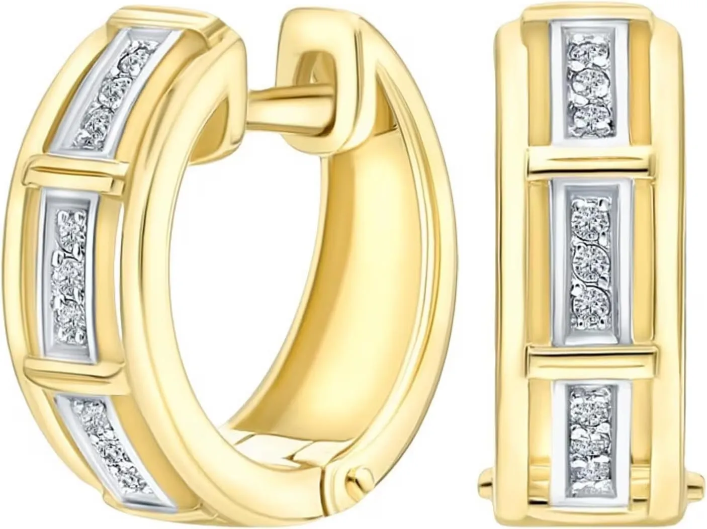 14k Gold Huggie Hoop Earrings, Rectangular Hoop Earring, Diamond (0.18ct) Huggie Earrings, Minimalist Jewelry, Gift for Her.