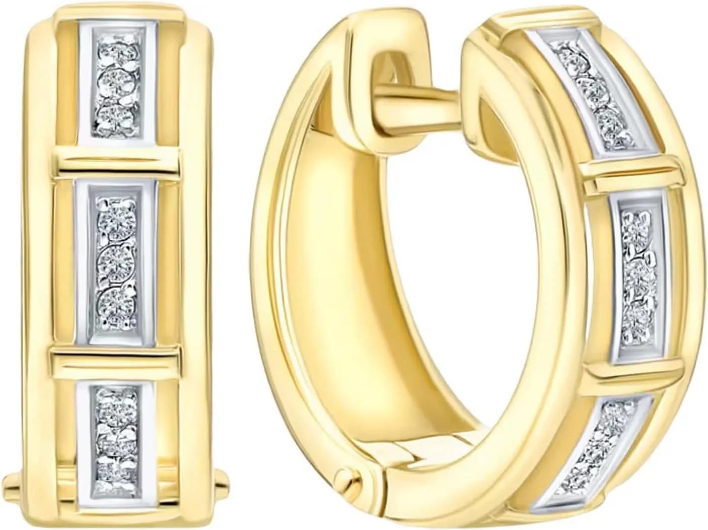 14k Gold Huggie Hoop Earrings, Rectangular Hoop Earring, Diamond (0.18ct) Huggie Earrings, Minimalist Jewelry, Gift for Her.