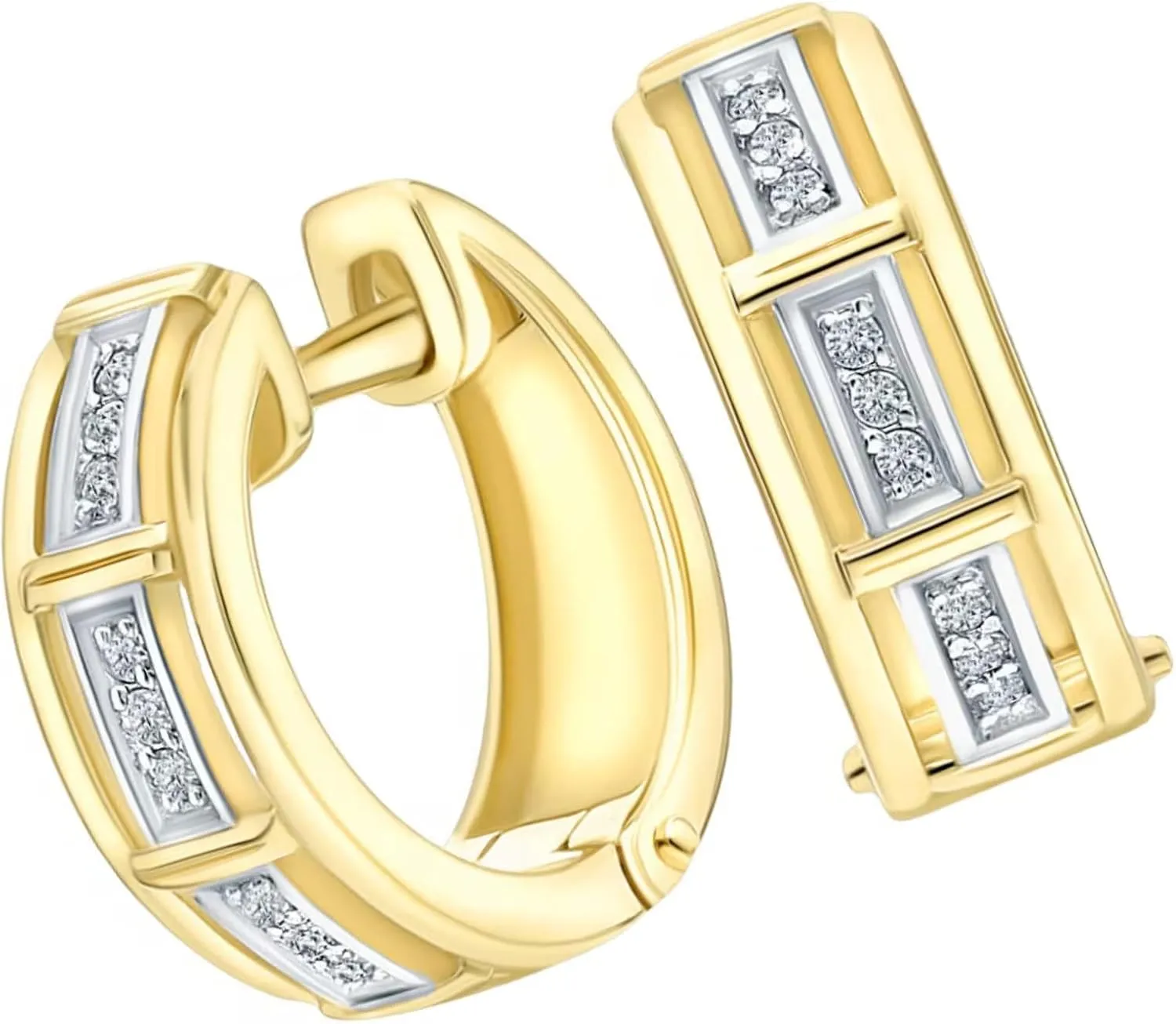 14k Gold Huggie Hoop Earrings, Rectangular Hoop Earring, Diamond (0.18ct) Huggie Earrings, Minimalist Jewelry, Gift for Her.