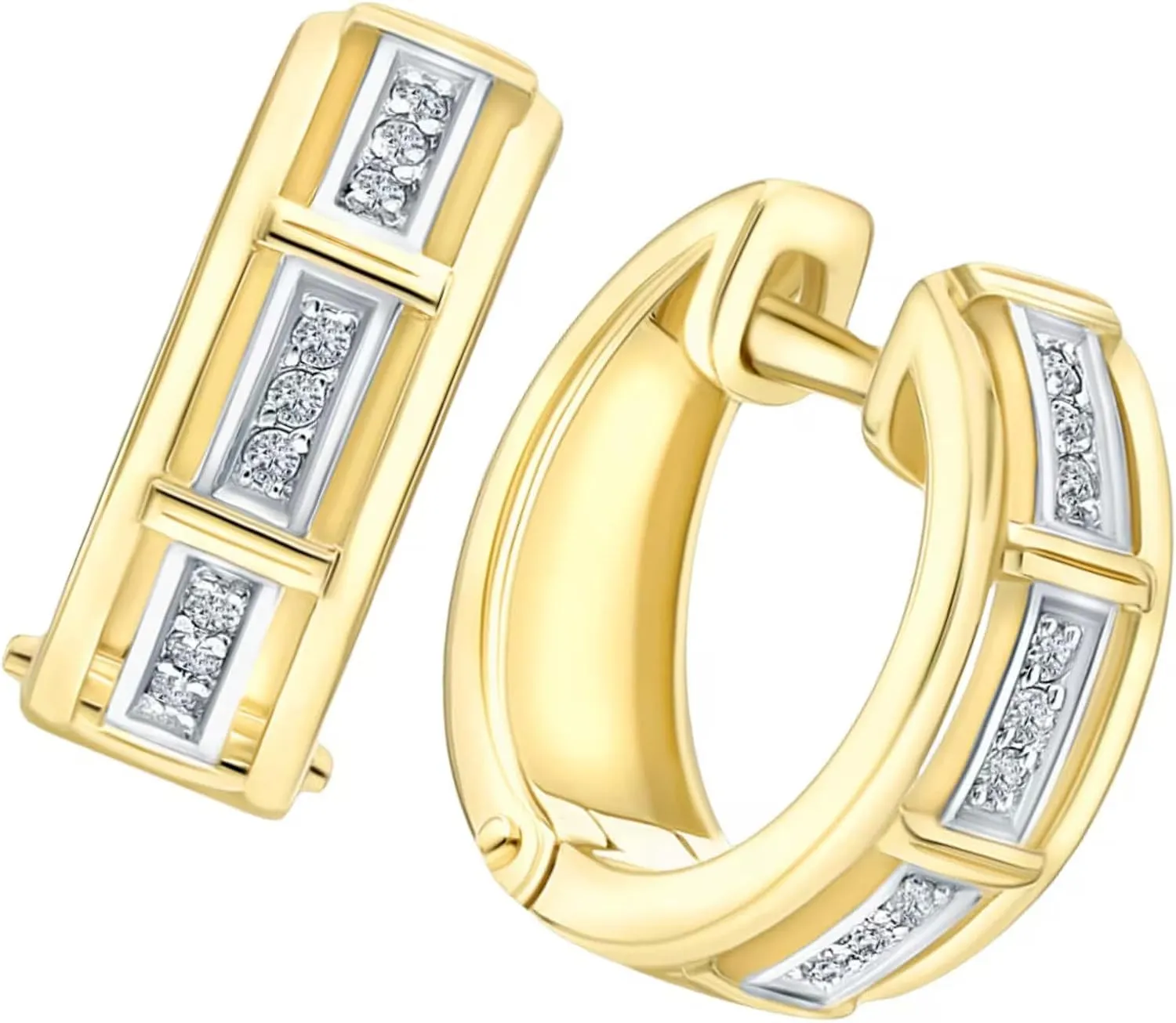 14k Gold Huggie Hoop Earrings, Rectangular Hoop Earring, Diamond (0.18ct) Huggie Earrings, Minimalist Jewelry, Gift for Her.