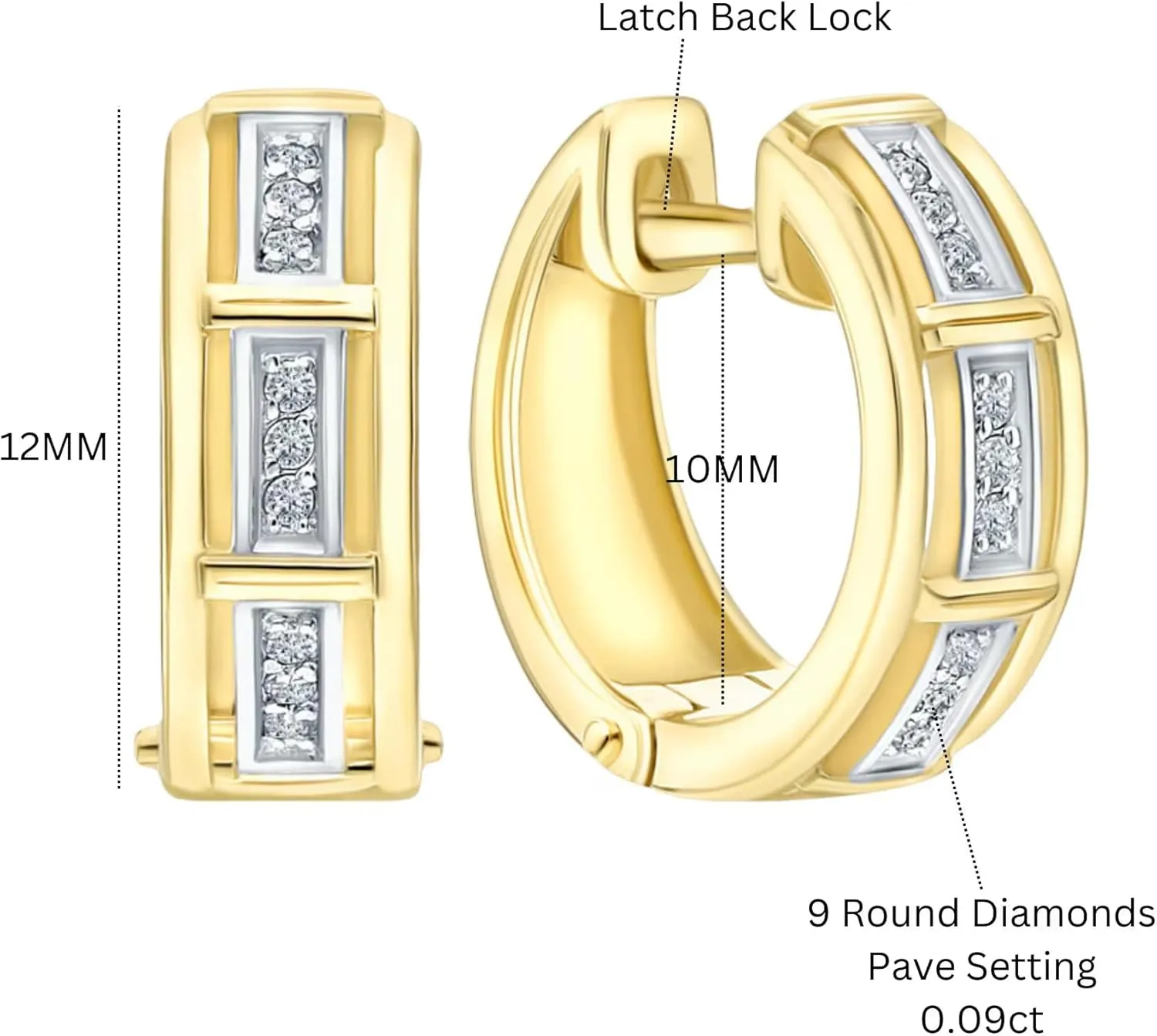 14k Gold Huggie Hoop Earrings, Rectangular Hoop Earring, Diamond (0.18ct) Huggie Earrings, Minimalist Jewelry, Gift for Her.