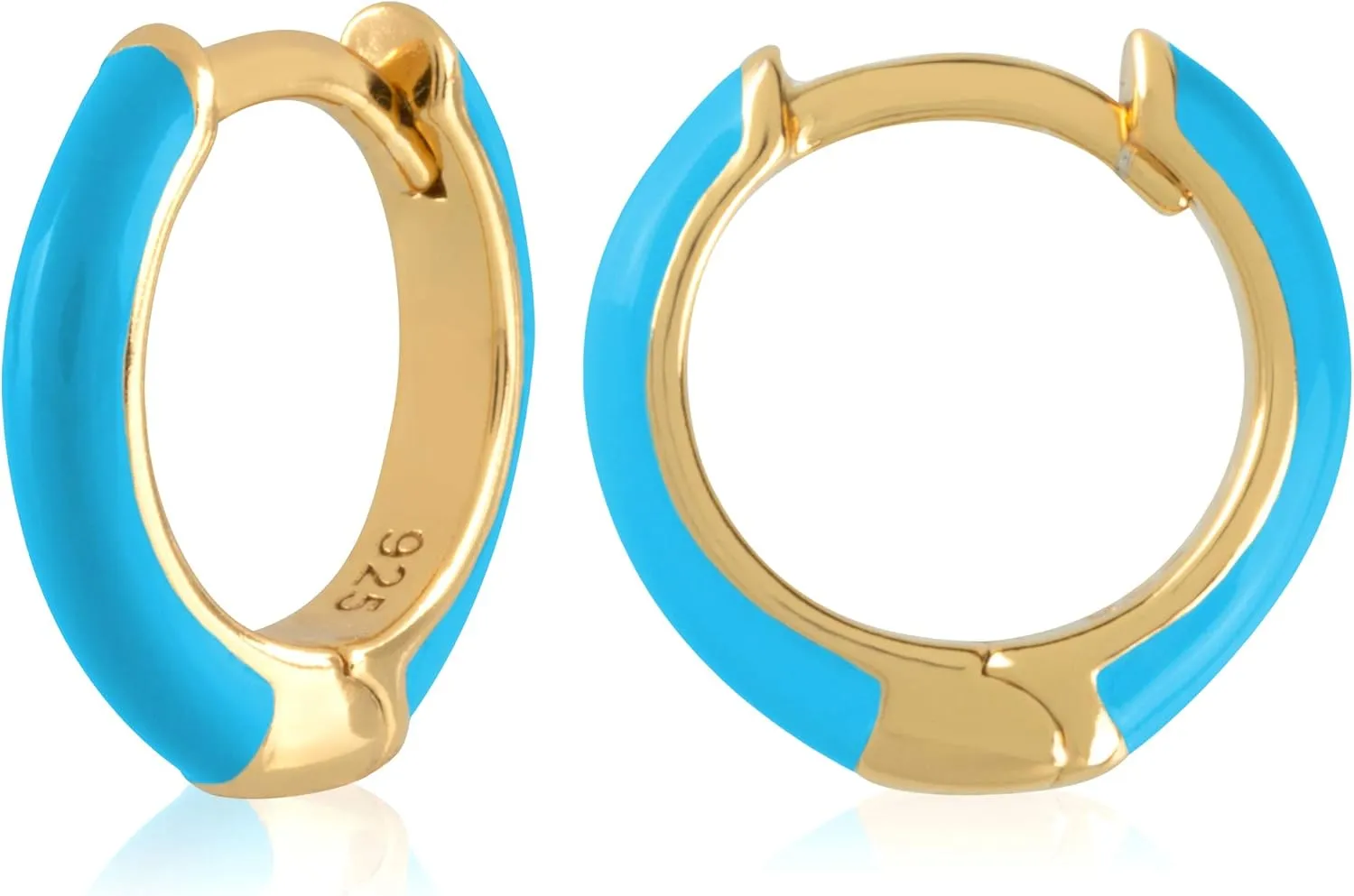 14K Gold Plated Sterling Silver Enamel Color Huggie Hoop Earrings for Women  Wide Range of Vibrant Color Options Available