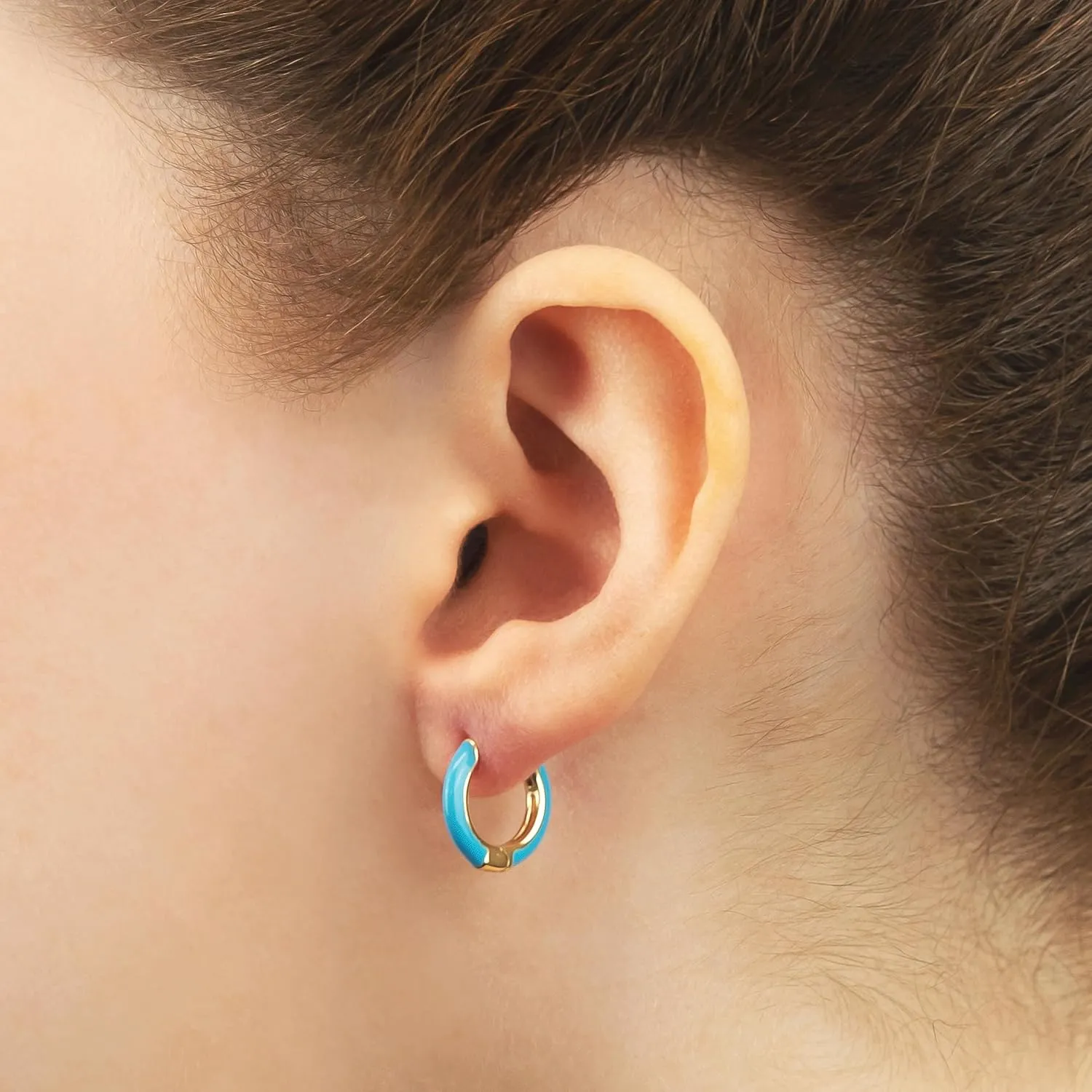 14K Gold Plated Sterling Silver Enamel Color Huggie Hoop Earrings for Women  Wide Range of Vibrant Color Options Available