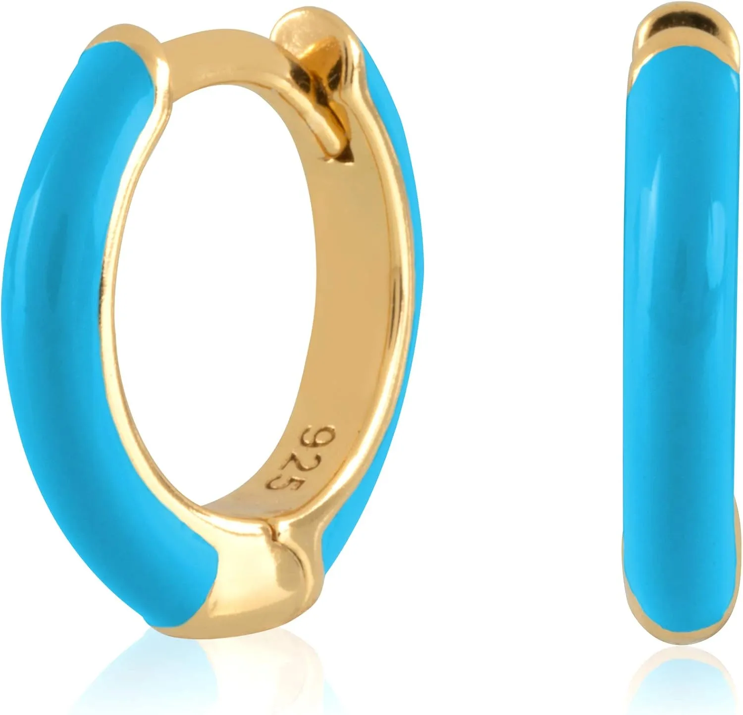 14K Gold Plated Sterling Silver Enamel Color Huggie Hoop Earrings for Women  Wide Range of Vibrant Color Options Available