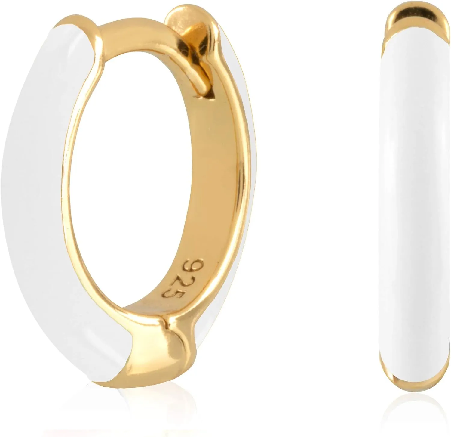 14K Gold Plated Sterling Silver Enamel Color Huggie Hoop Earrings for Women  Wide Range of Vibrant Color Options Available
