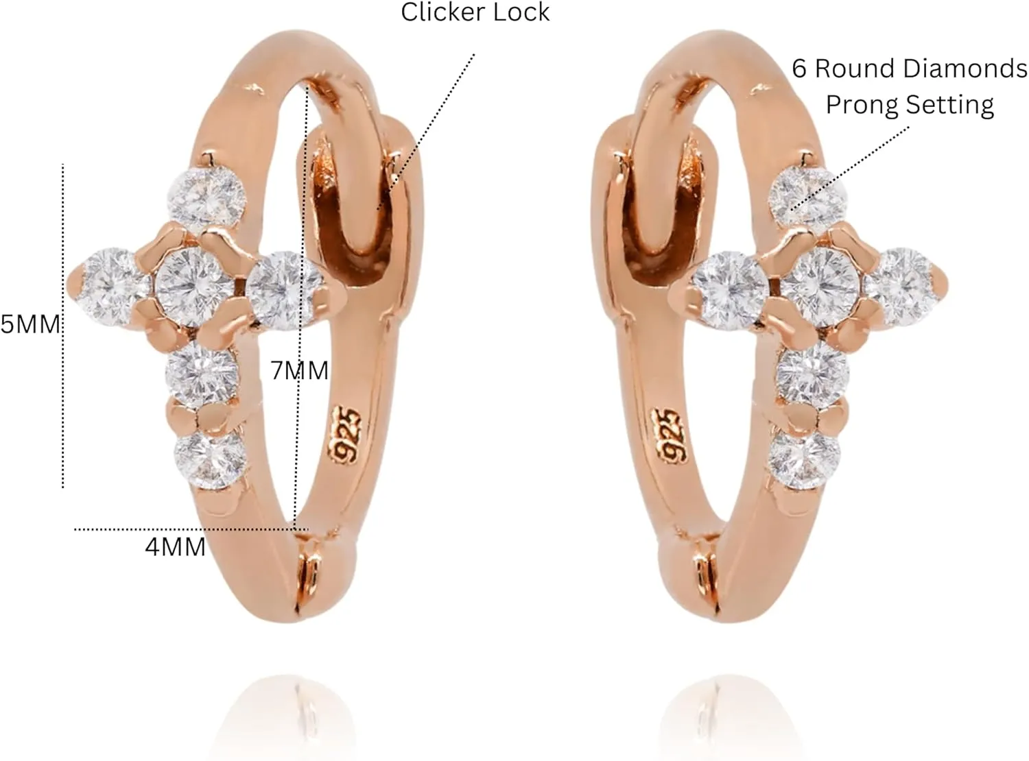 14k Rose Gold Faith Crucifix Huggie Hoop, Cross Divine Tiny Hoop Earring, Second Hole Diamond Earrings, Starburst Huggie, Gift For Women.
