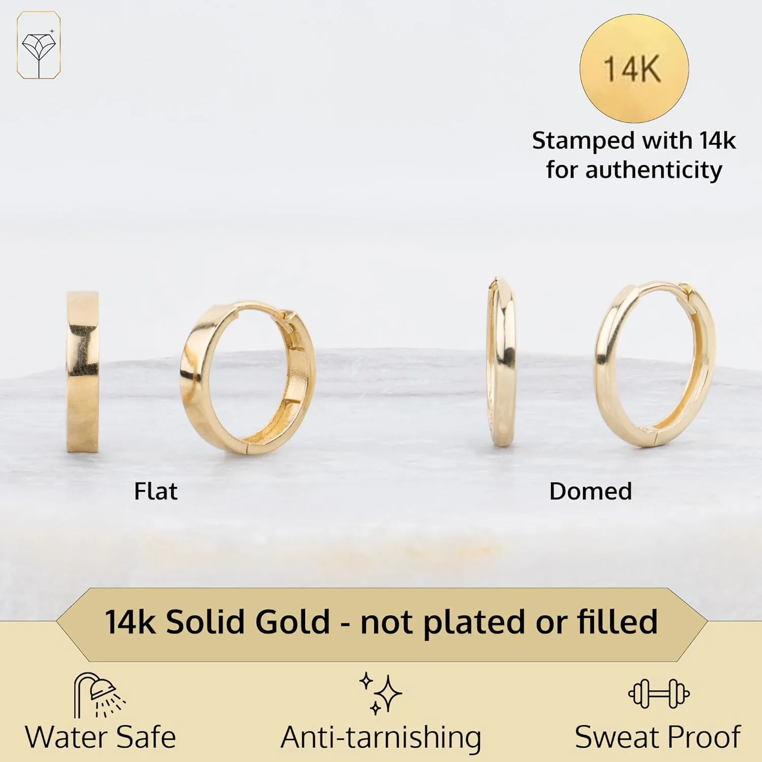 14K Solid Yellow Gold Huggie Earrings for Women | Domed or Flat Style Huggie Hoop Earrings for Women | Small Gold Huggies Hoops by MAX   STONE