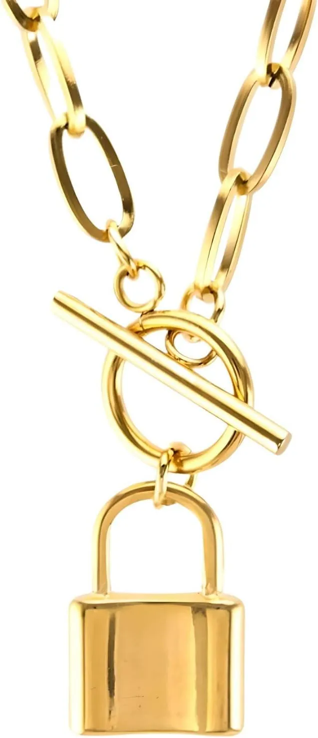 14K Yellow Gold Lock Toggle Necklace - 925 Sterling Silver Toggle Necklace for Women - Star Sparkling Toggle Necklaces Women - Minimalist Toggle Choker Necklace with Chain for Women
