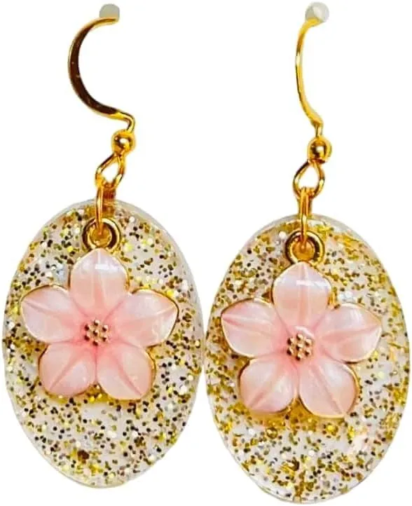 18k gold plated flower and resin earrings (pink 2)