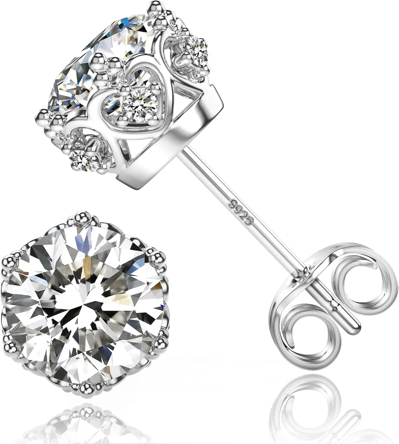 18k White Gold Plated 925 Sterling Silver Pure Brilliance Cubic Zirconia Stud Earrings Round Cut Simulated Diamond CZ Stud Earrings Fine Jewelry for Women Men