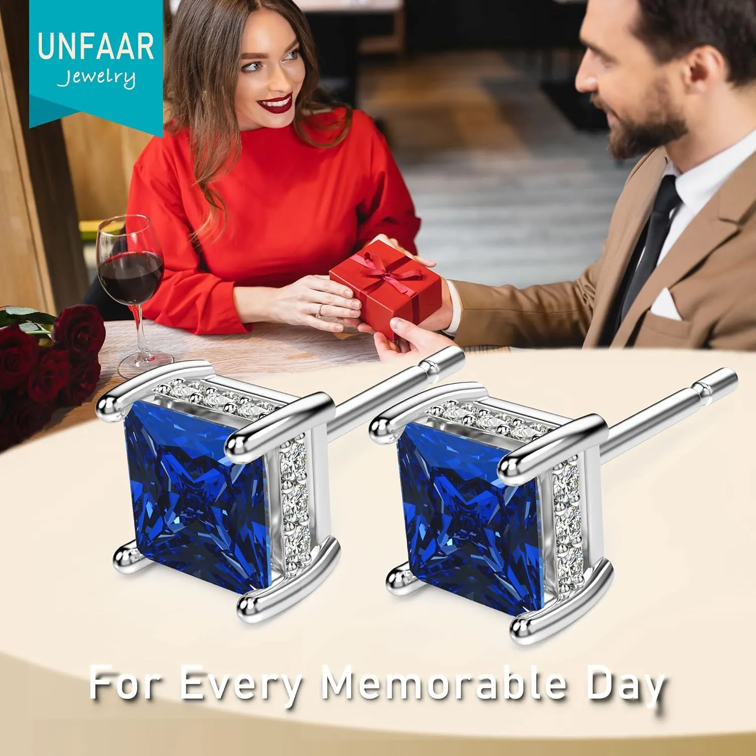 18K White Gold Plated Sterling Silver Princess Cut Cubic Zirconia Stud Earrings Square CZ Diamond Stud Earrings for Women Men Hypoallergenic