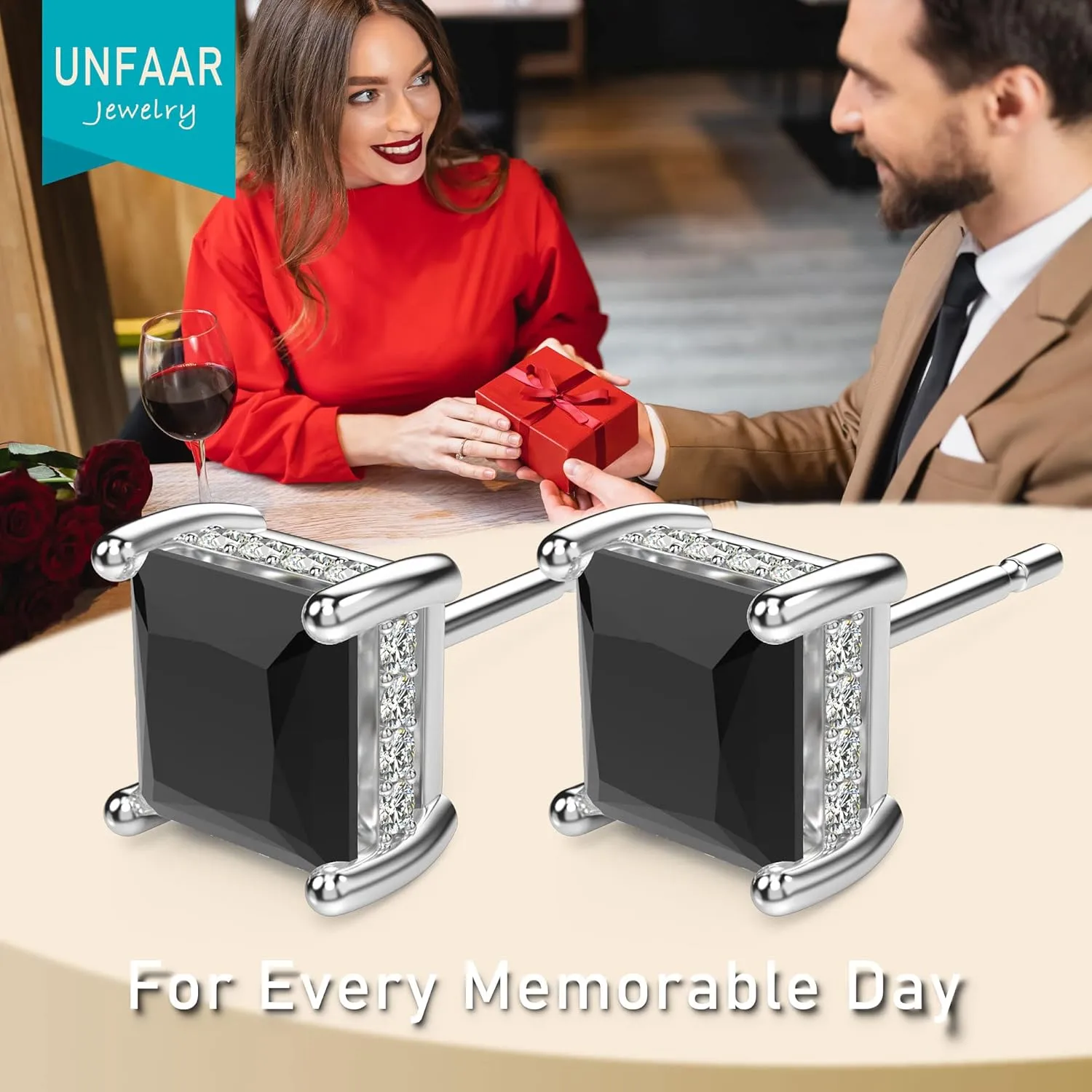 18K White Gold Plated Sterling Silver Princess Cut Cubic Zirconia Stud Earrings Square CZ Diamond Stud Earrings for Women Men Hypoallergenic