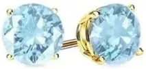 18k Yellow Gold Plated 1/4 Carat Round Created Aquamarine Stud Earrings 4mm