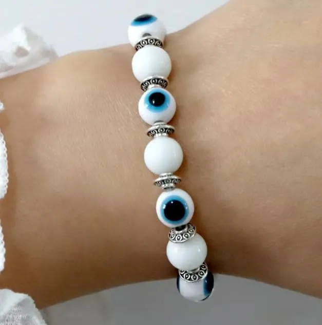 1PCS Bracelet 8mm Beaded Bracelets For Women Men Blue Eye Aesthetic Handmade Bangle Friendship