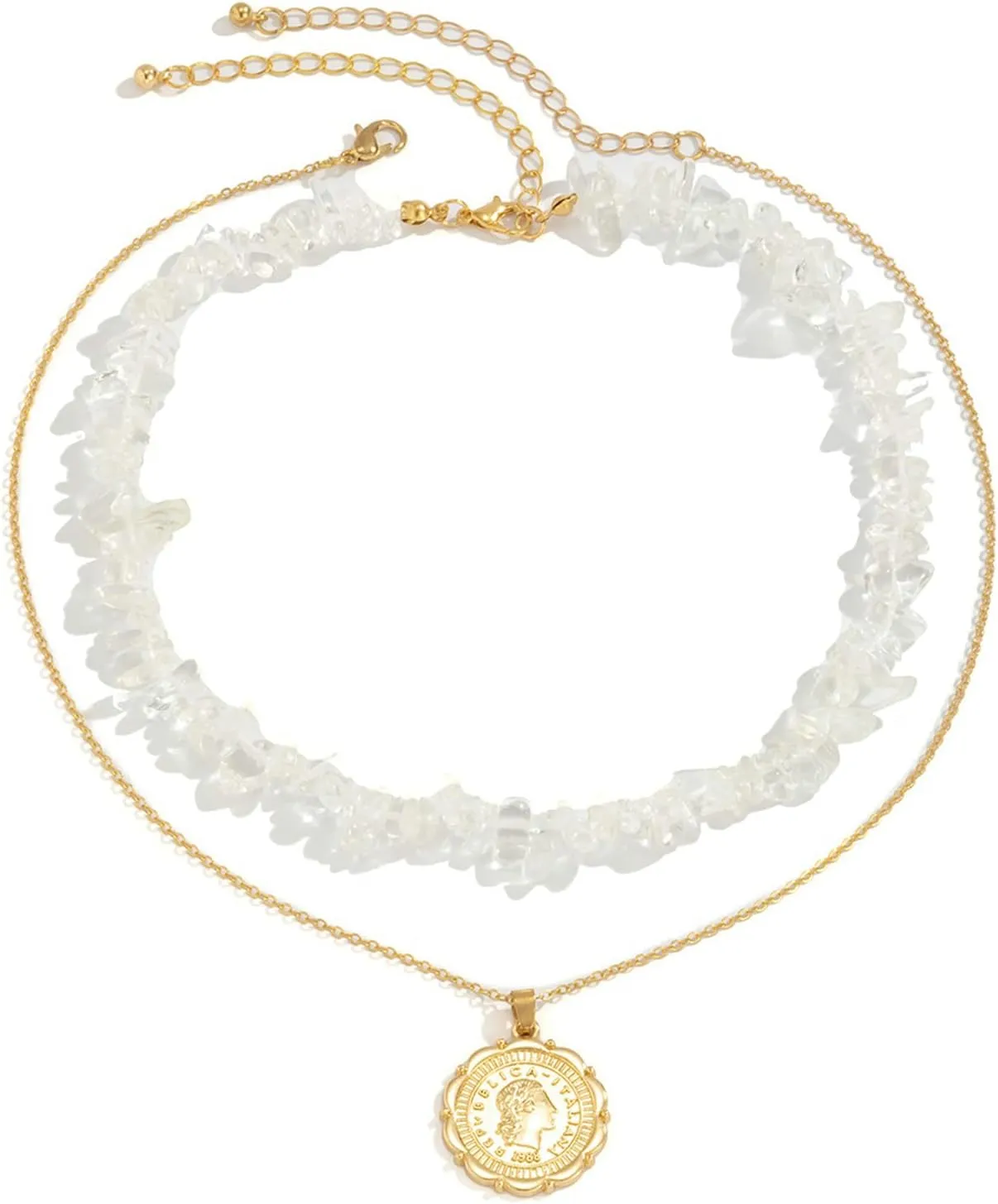 2 Layer Layered Necklaces Multipack, Coin Gold Chain Necklace Women