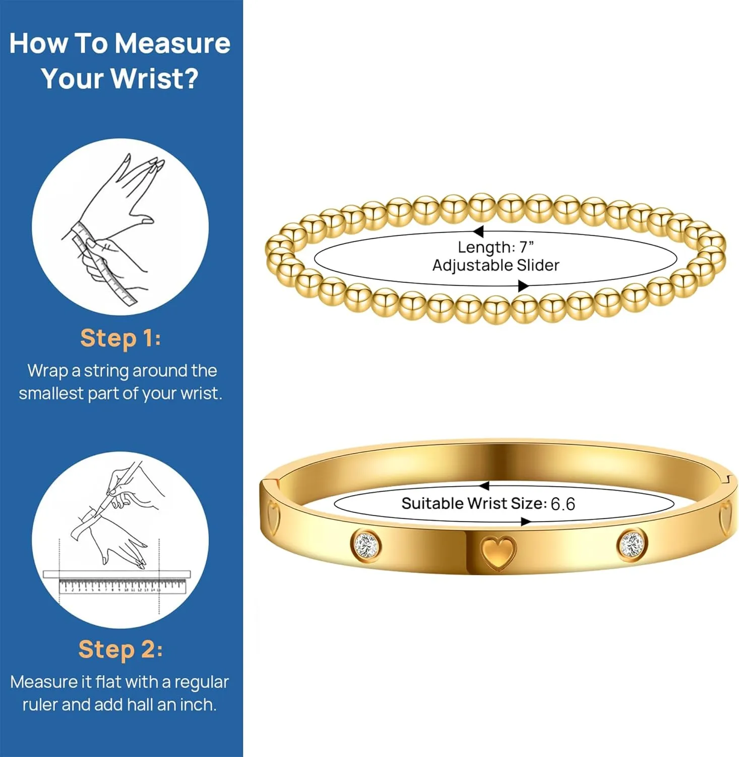 2 Pcs Gold Bangles For Women Gold Beaded Bracelets 18K Gold Plated Cubic Zirconia Bangle Gold Jewelry Gift