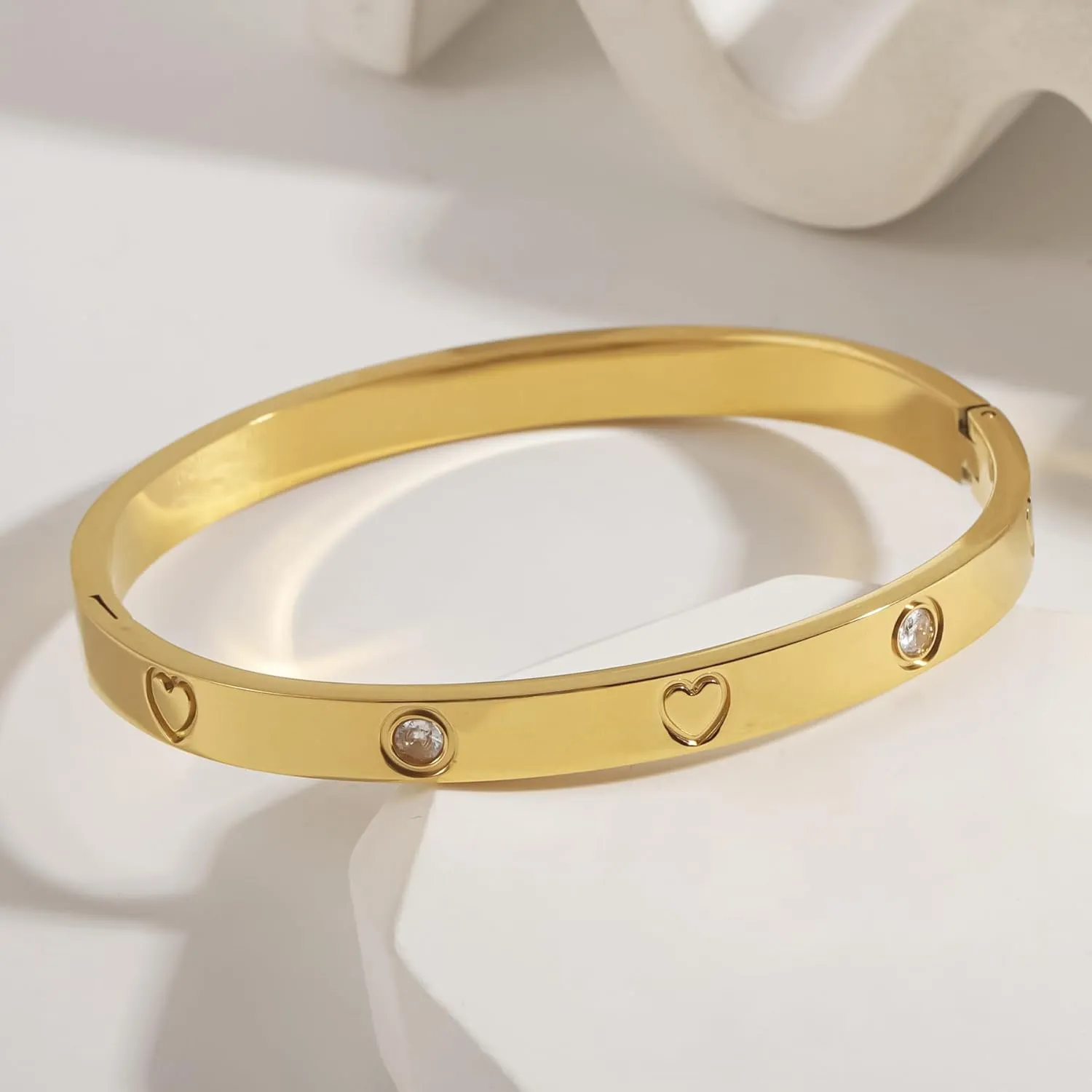 2 Pcs Gold Bangles For Women Gold Beaded Bracelets 18K Gold Plated Cubic Zirconia Bangle Gold Jewelry Gift
