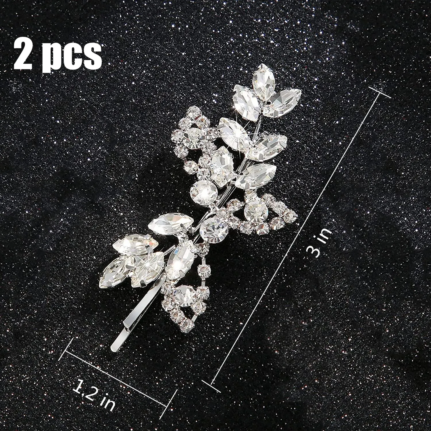 2 Pieces Rhinestone Bridal Hair Pins Leaf Bridal Wedding Hair Pins Crystal Hair Accessories Silver Rhinestone Jewelry Barrette for Brides Bridesmaids Flower Girls