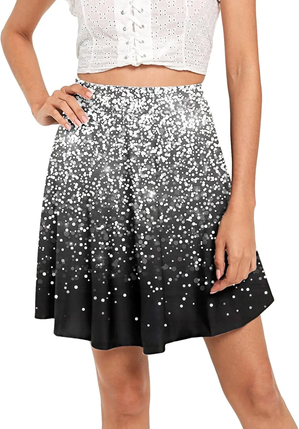 2023 Skirt Women's Fashion Short Skirt Womens A Line Midi Skirt High Elastic Waist Sequin Skirts Pleated Ruffle