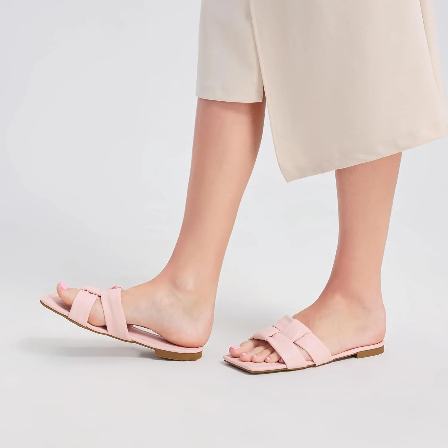 2025 Women's Summer Flat Sandals - Soft Comfortable Leather Slip-On Beach Shoes with Cushioned Insole, Fashion Square Toe Design for Travel, Vacation & Daily Walking Sizes 6-11