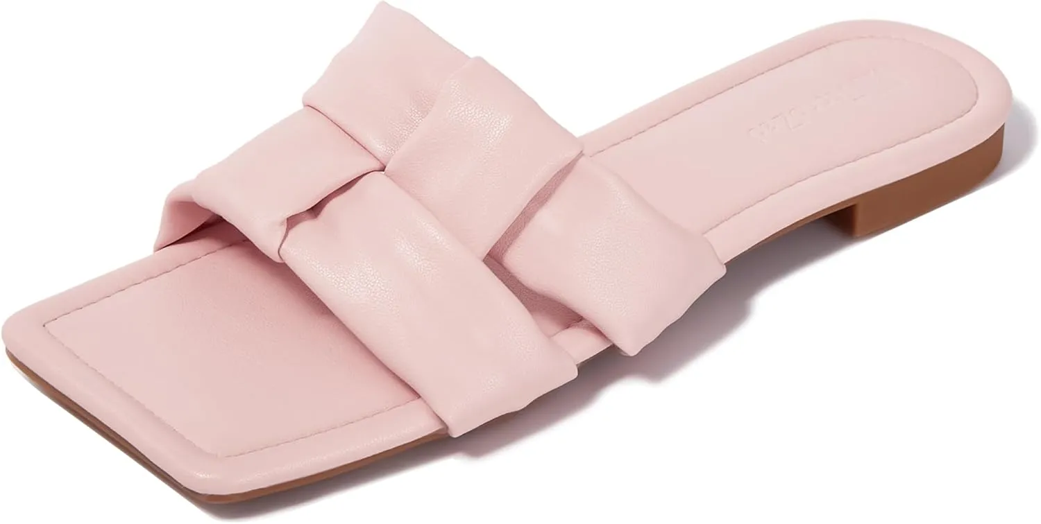 2025 Women's Summer Flat Sandals - Soft Comfortable Leather Slip-On Beach Shoes with Cushioned Insole, Fashion Square Toe Design for Travel, Vacation & Daily Walking Sizes 6-11