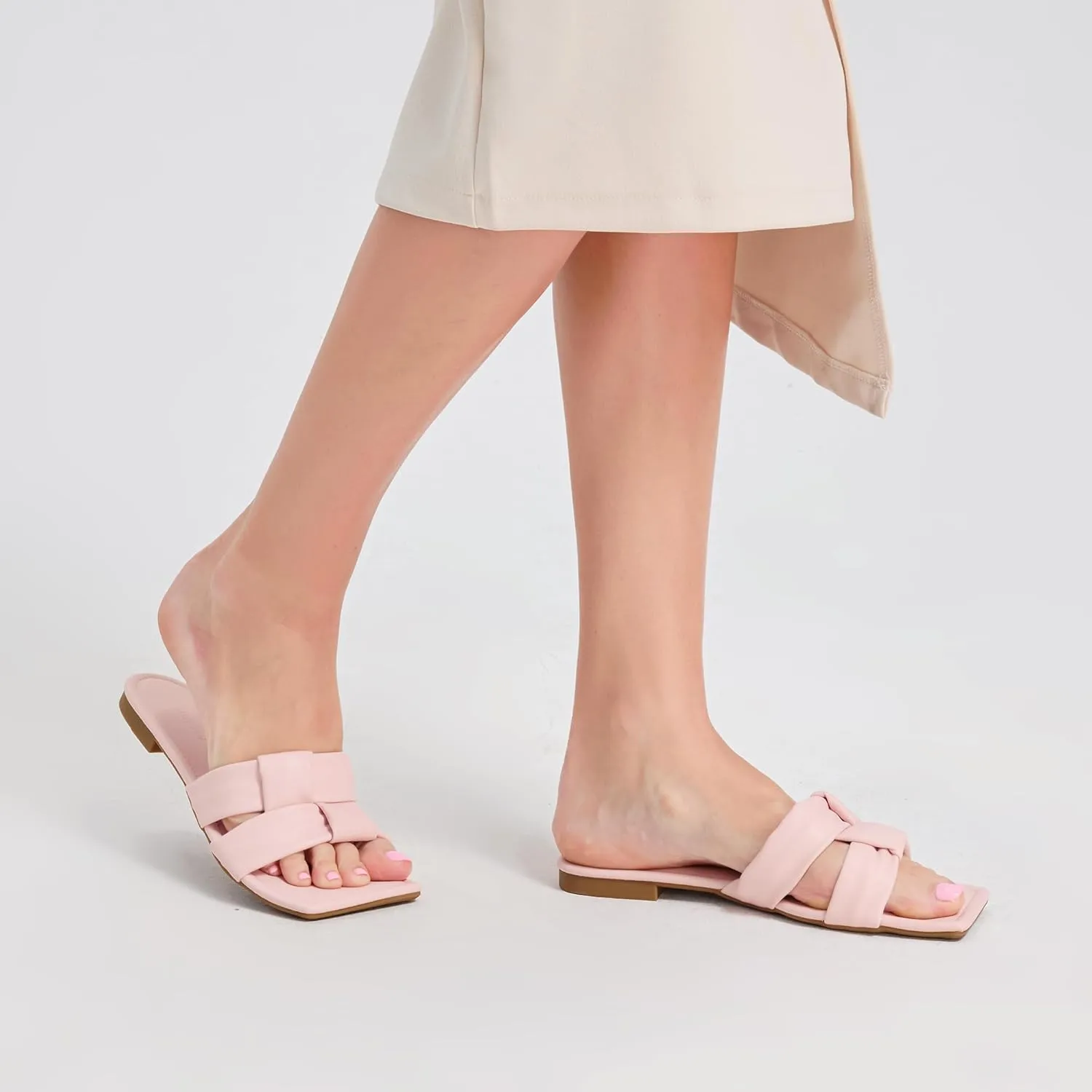 2025 Women's Summer Flat Sandals - Soft Comfortable Leather Slip-On Beach Shoes with Cushioned Insole, Fashion Square Toe Design for Travel, Vacation & Daily Walking Sizes 6-11
