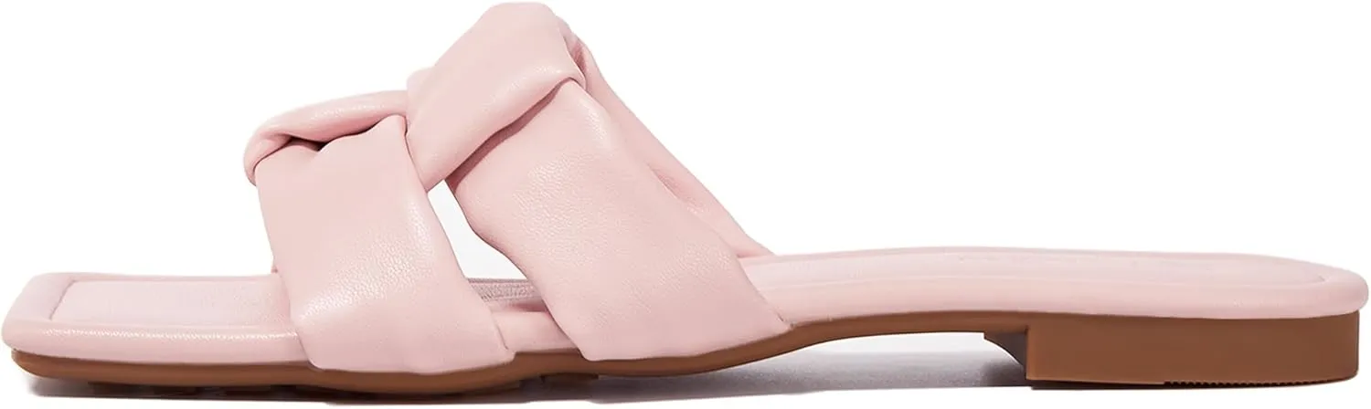 2025 Women's Summer Flat Sandals - Soft Comfortable Leather Slip-On Beach Shoes with Cushioned Insole, Fashion Square Toe Design for Travel, Vacation & Daily Walking Sizes 6-11