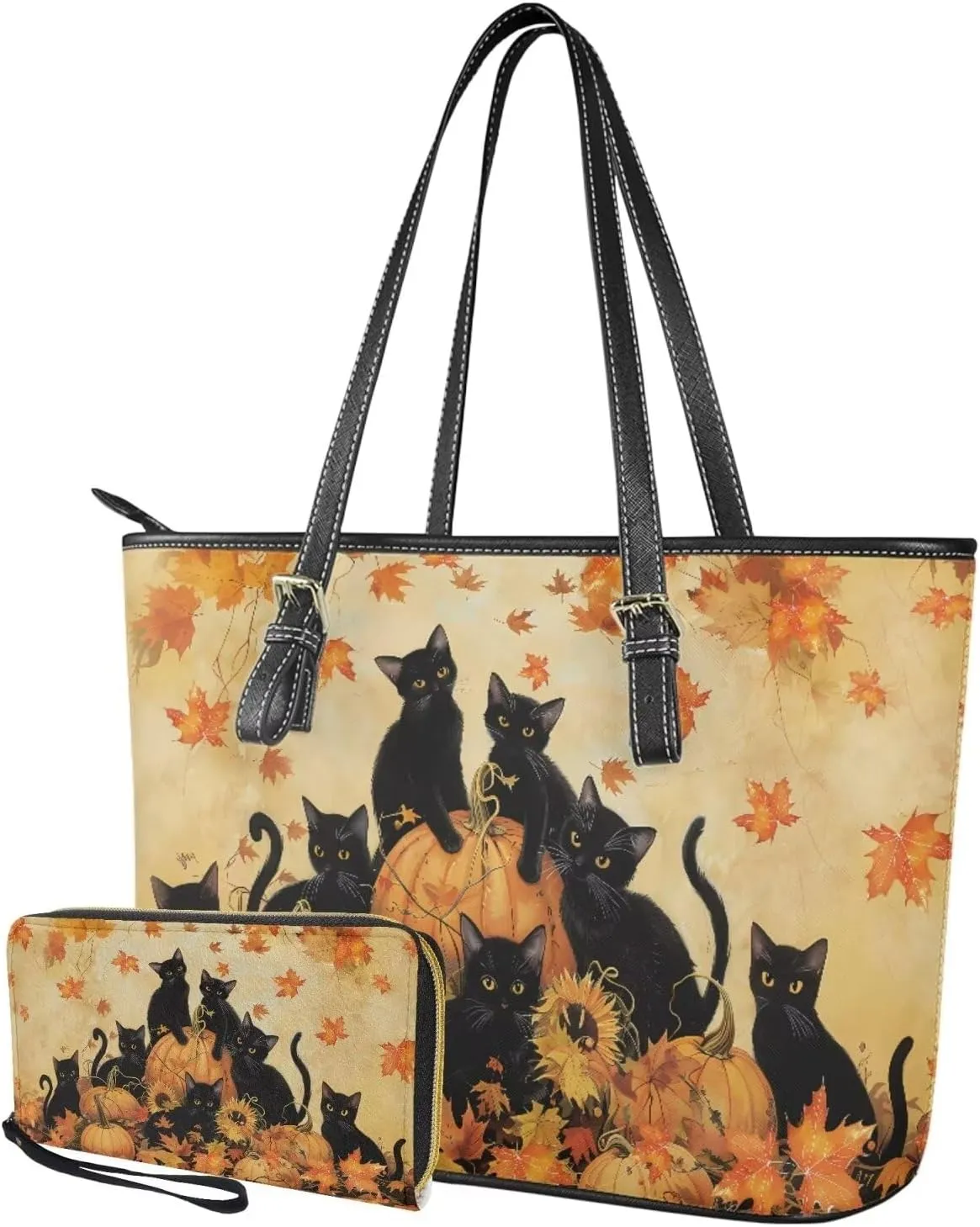 2Pcs Saddle Bags Set Large Capacity Satchel Bags Shoulder Bag for Women with Shoulder Strap Wallet Purse for Women