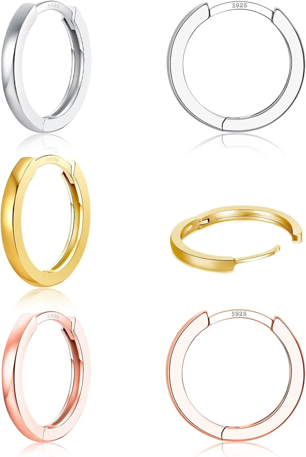 3 Pairs 925 Sterling Silver Hoop Earrings 14K White Gold Plated Small Silver Hoops Cartilage Huggie Earrings for Women Men