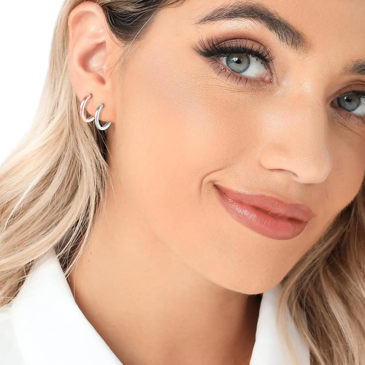 3 Pairs 925 Sterling Silver Hoop Earrings 14K White Gold Plated Small Silver Hoops Cartilage Huggie Earrings for Women Men