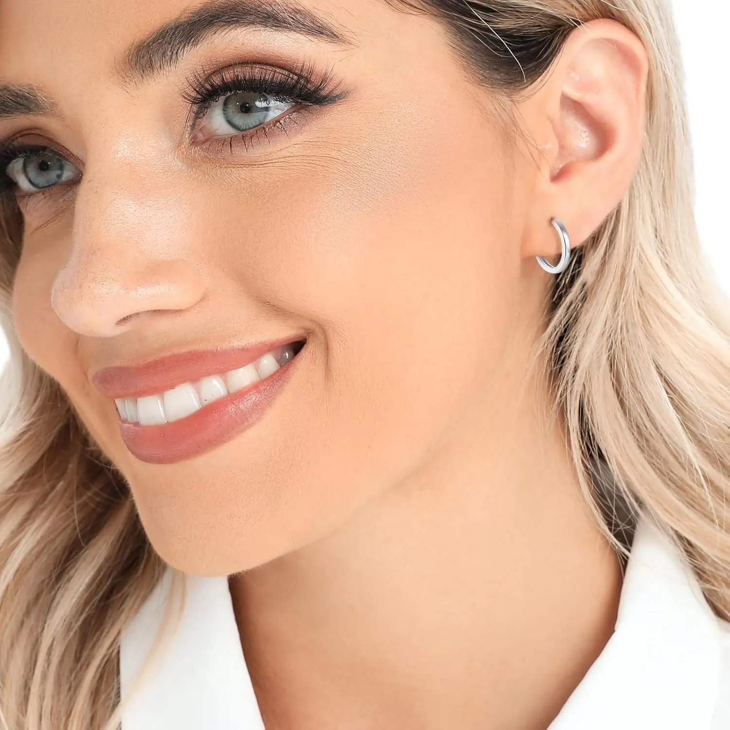 3 Pairs 925 Sterling Silver Hoop Earrings 14K White Gold Plated Small Silver Hoops Cartilage Huggie Earrings for Women Men