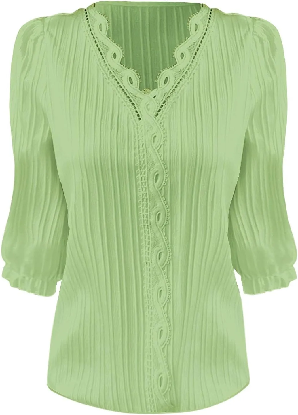 3/4 Length Sleeve Womens Tops 2025 Dressy Casual V Neck Tshirts Trendy Puff Short Sleeve Loose Fit Hollow Blouses