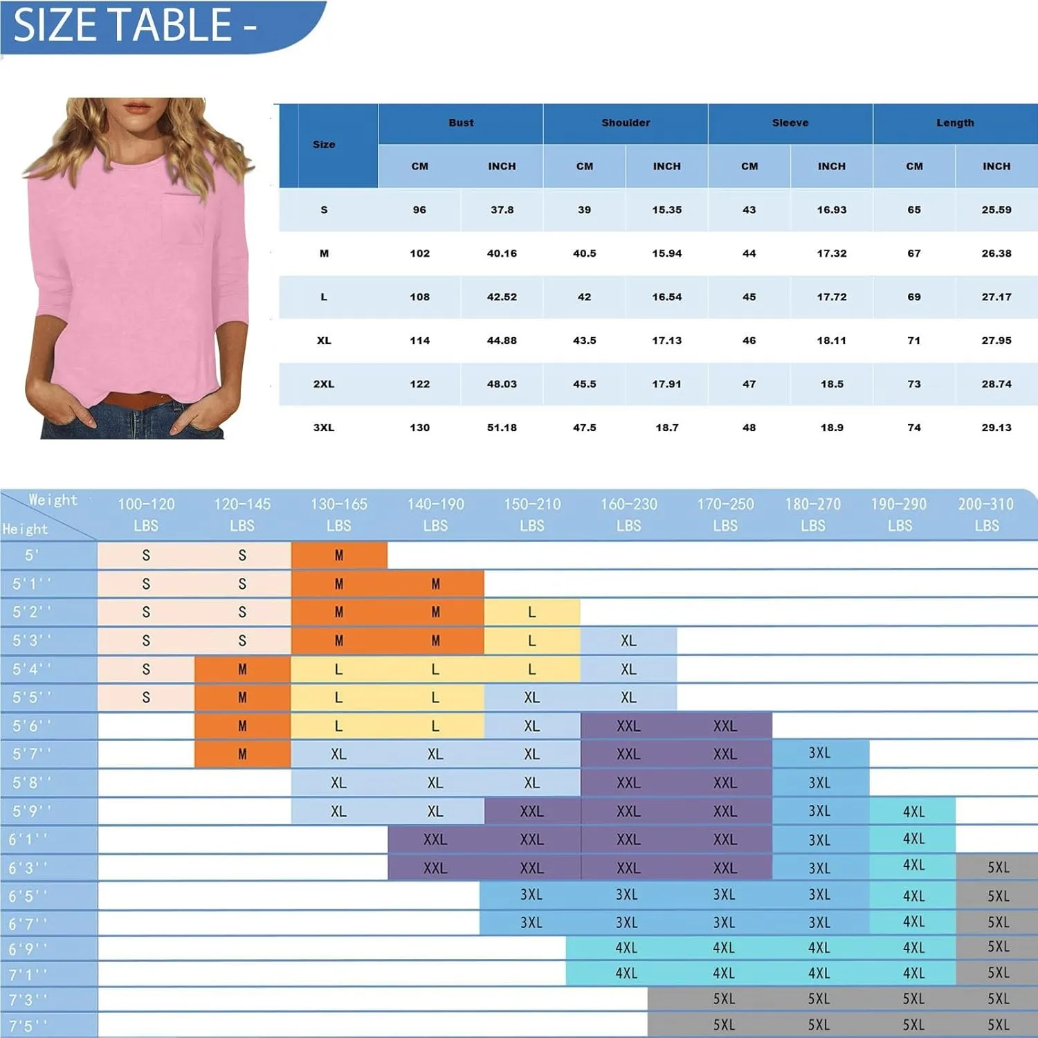 3/4 Length Sleeve Womens Tops Casual Loose Fit Crewneck T Shirts Cute Solid Summer Tops 2024