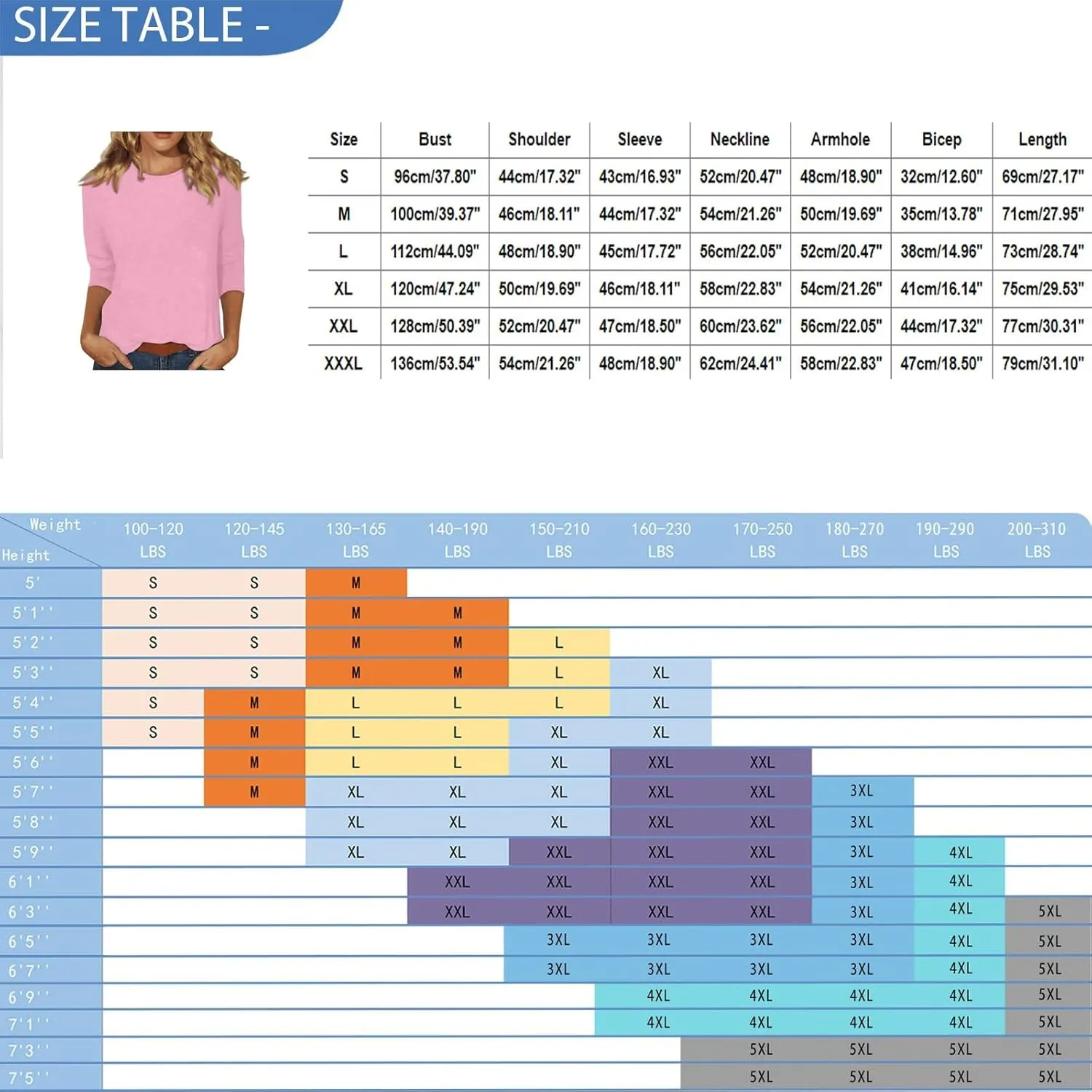 3/4 Length Sleeve Womens Tops Dressy Casual Cute Print Graphic Tees Blouses Casual Plus Size Basic Tops