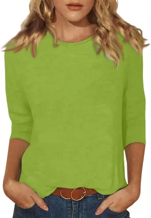 3/4 Length Sleeve Womens Tops Dressy Casual Cute Print Graphic Tees Blouses Casual Plus Size Basic Tops