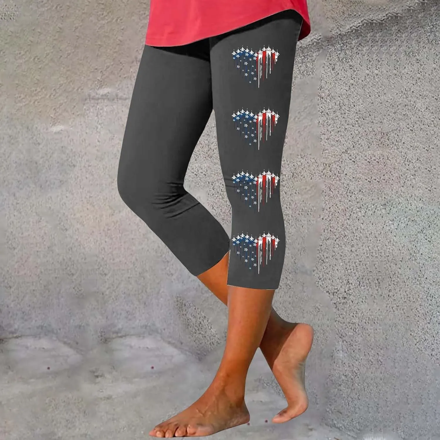 4th of July Capri Leggings for Women Summer High Waist American Flag Yoga Pants Patriotic Cropped Trousers with Pockets