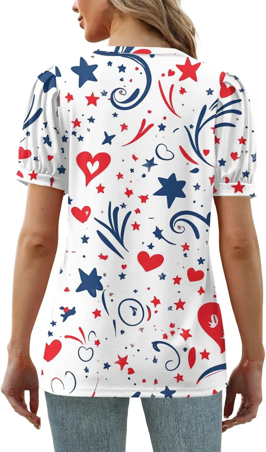 4th of July Tops for Women American Flag Short Sleeve V-Neck Patriotic Shirts Memorial Day USA Blouse