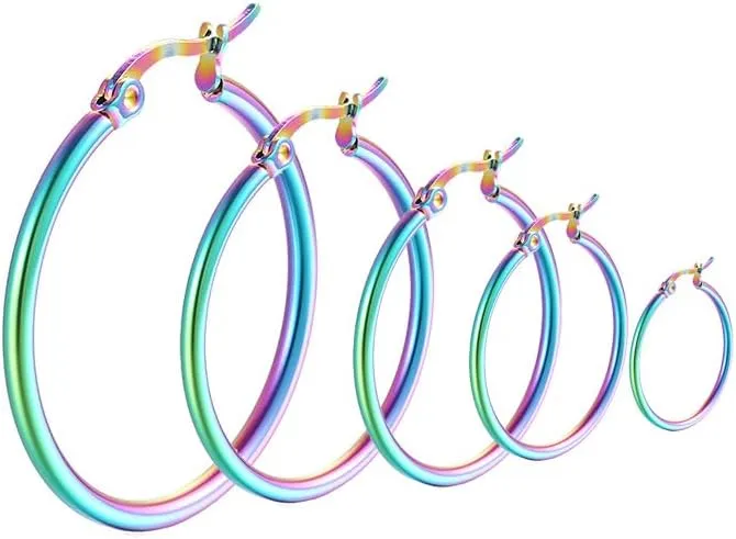 5 Pairs Hoop Earrings for Sensitive Ears Hypoallergenic Stainless Steel Earrings for Women Men Lightweight Small Huggie Hoop Earrings Set 10MM 15MM 20MM 25MM 30MM