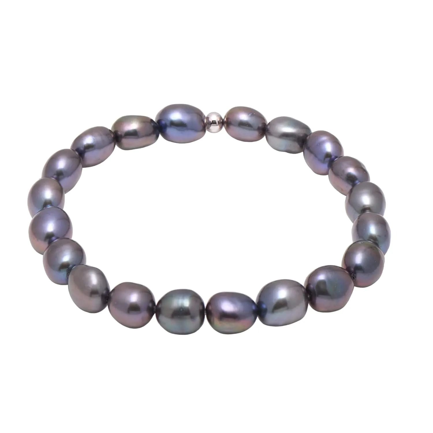 8-9 MM Cultured Freshwater Baroque Pearl Stretch Bracelet 7 Inch, Dyed Greenish Black