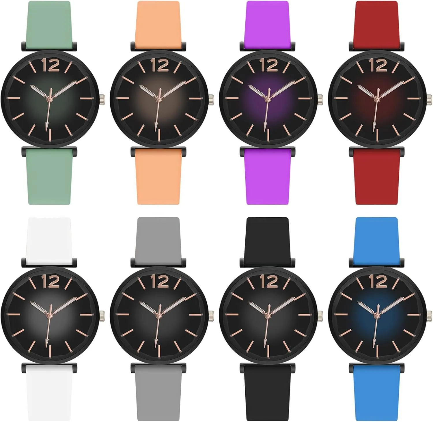 8 Pack Unisex Watch Easy to Read Watches Large Face Minimalist Ultra Thin Silicone Band Casual Quartz Sport Wrist Watch Women Men Wholesales