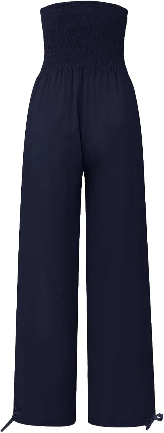 ADHOWBEW Linen Pants Womens Trendy Relaxed Fit Spring 2025 Comfy Work Dressy Elastic Waist Flowy Vacation Casual Trousers