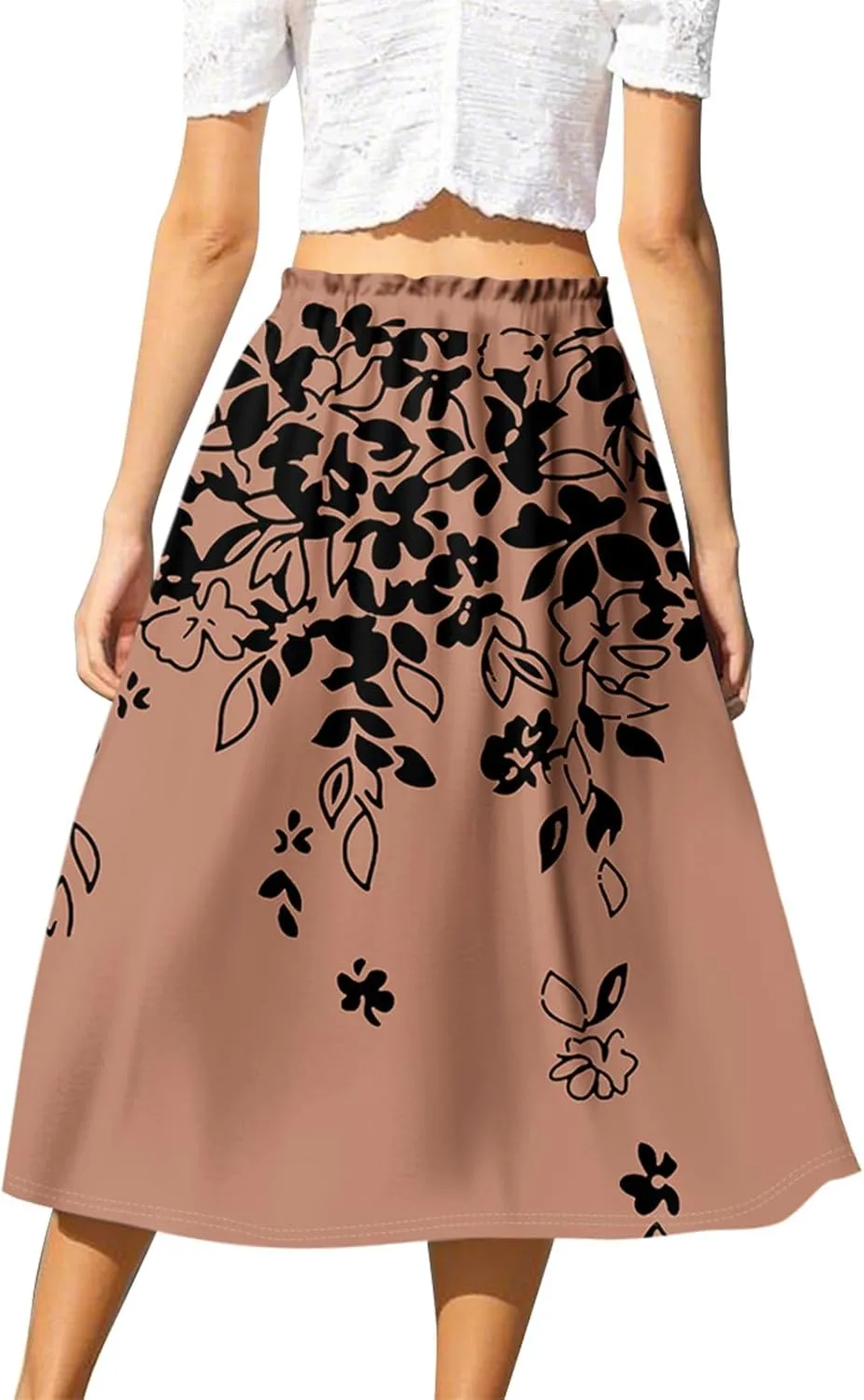 ADHOWBEW Midi Skirts for Women Plus Size High Waisted Beach Trendy Flowy Ruffle Midi Length Casual Cute A Line Summer Skirts